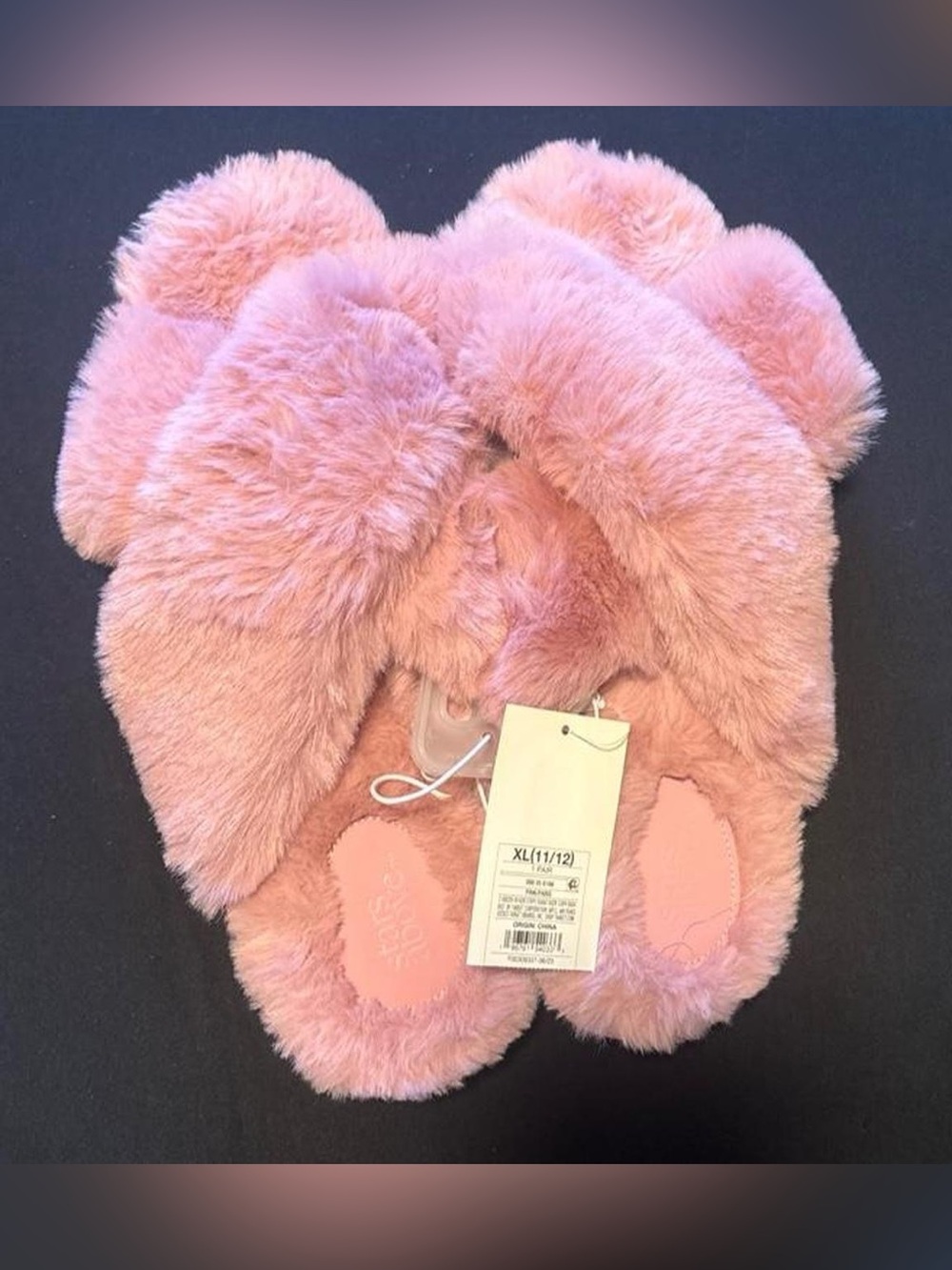 stars above Plush Pink Cross-Band Kids Slippers with Pom Ears